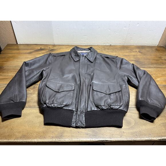 Airforce Airborne Leather Jacket Mens Small Brown Flight Aviator Bomber - Picture 7 of 13